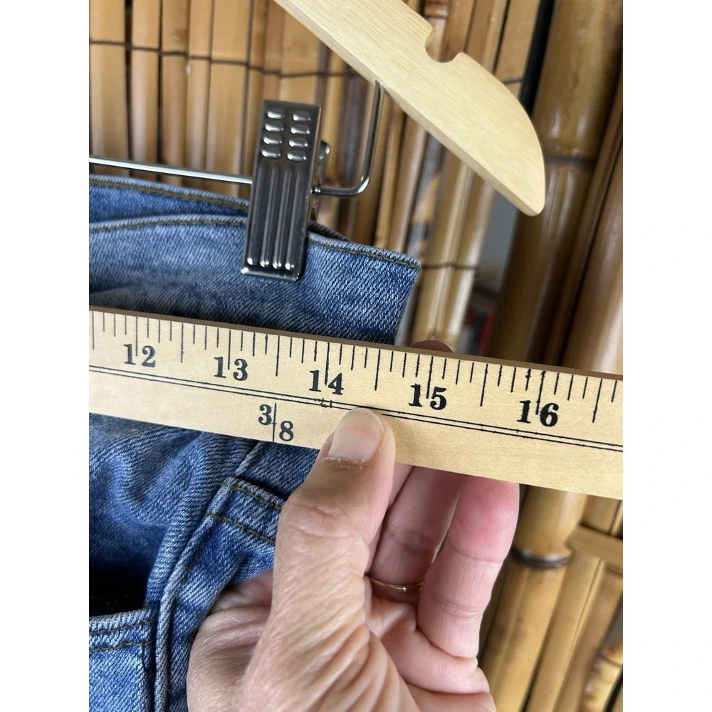 Vibrant MIU Jeans Women Size 11 Distressed High Waist Blue Straight Leg‎ 29x32 - Picture 15 of 16